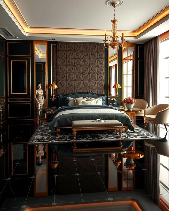 Black and Gold Accented Floors for Glamour