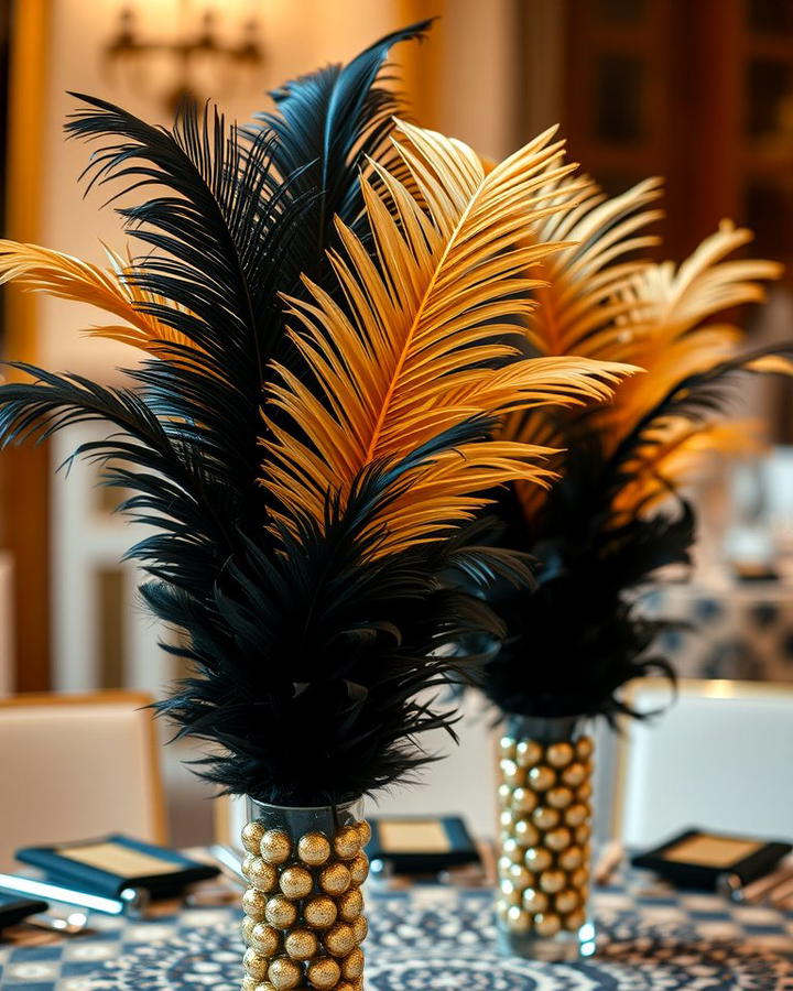 Black and Gold Feathers Display