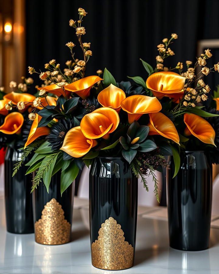 Black and Gold Floral Arrangements