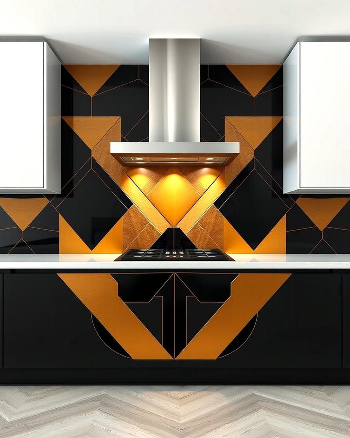 Black and Gold Geometric Backsplash