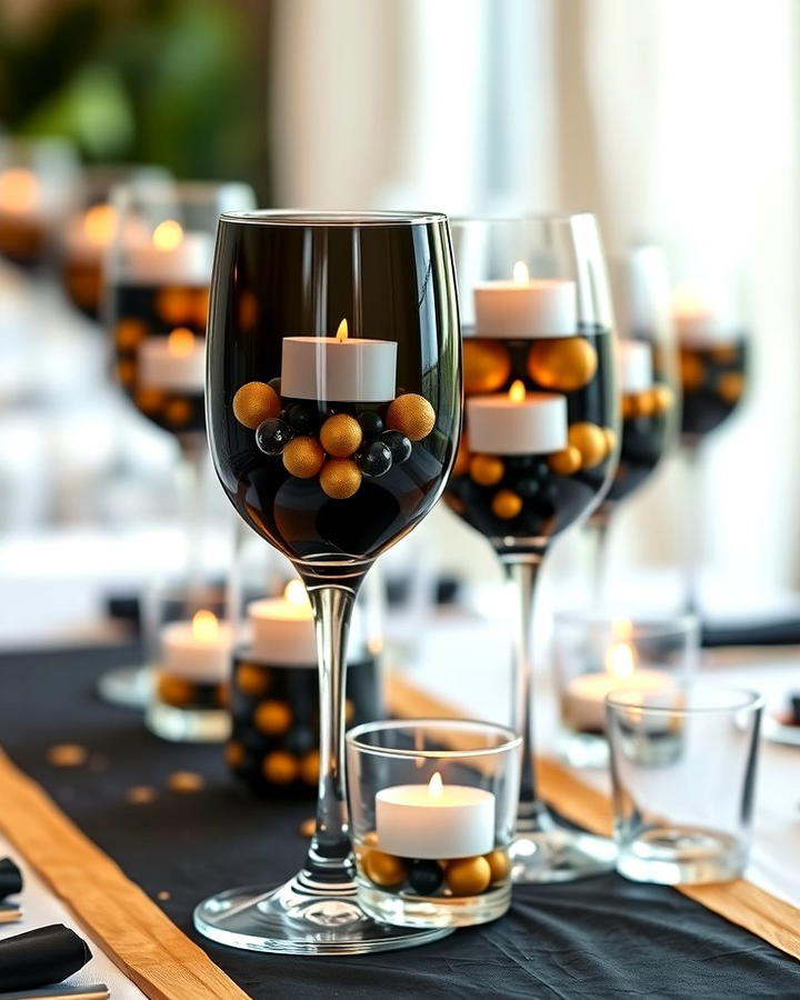 Black and Gold Glassware Displays