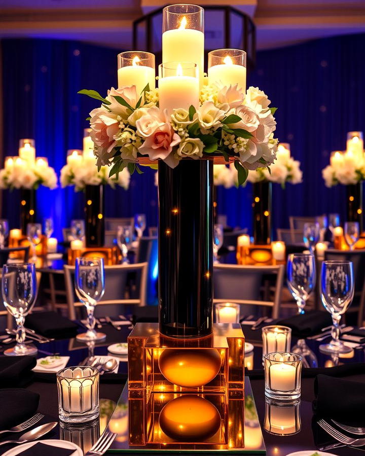 Black and Gold Mirror Base Centerpiece