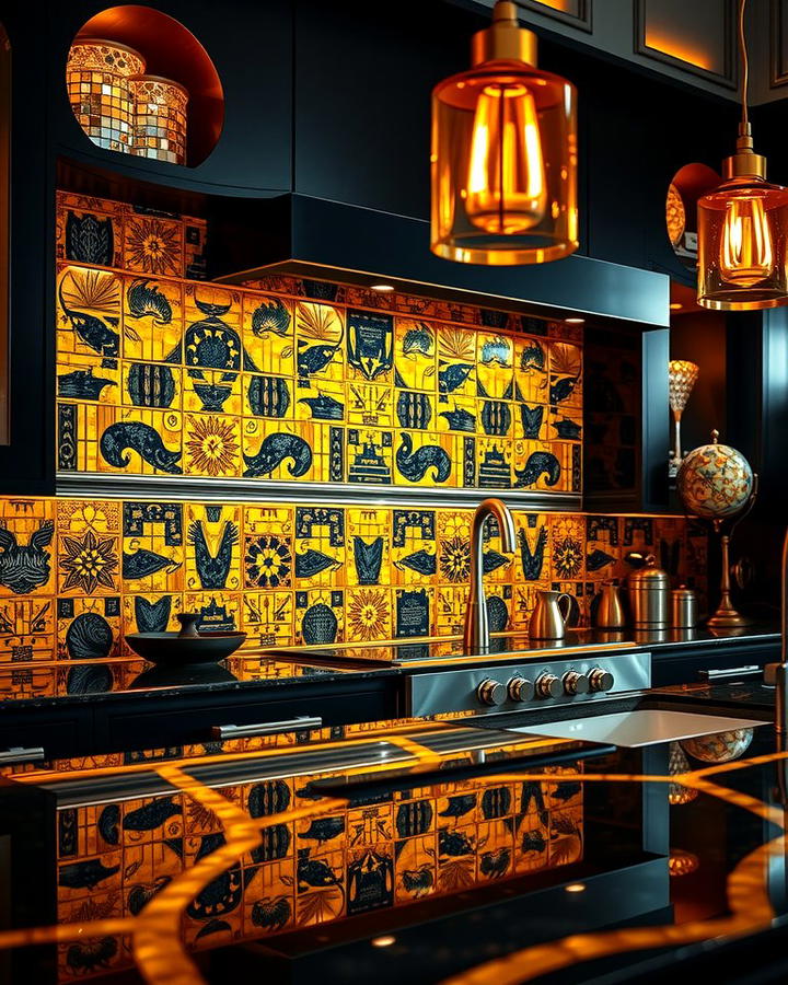 Black and Gold Mosaic Backsplash