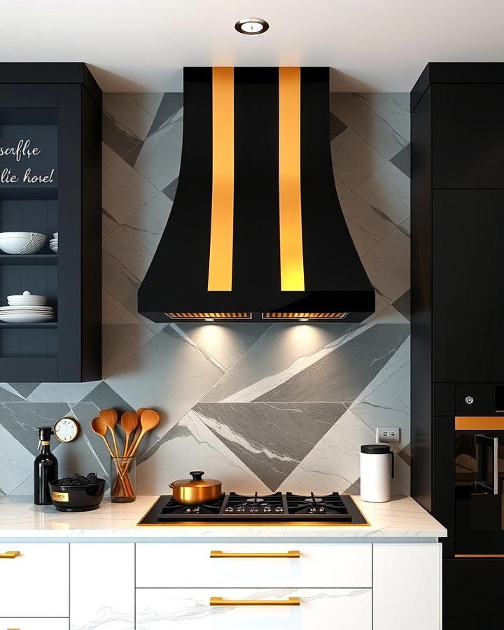 Black and Gold Range Hood for a Focal Point