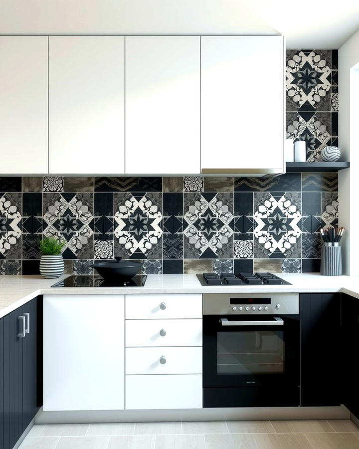 Black and Gray Patterned Backsplash