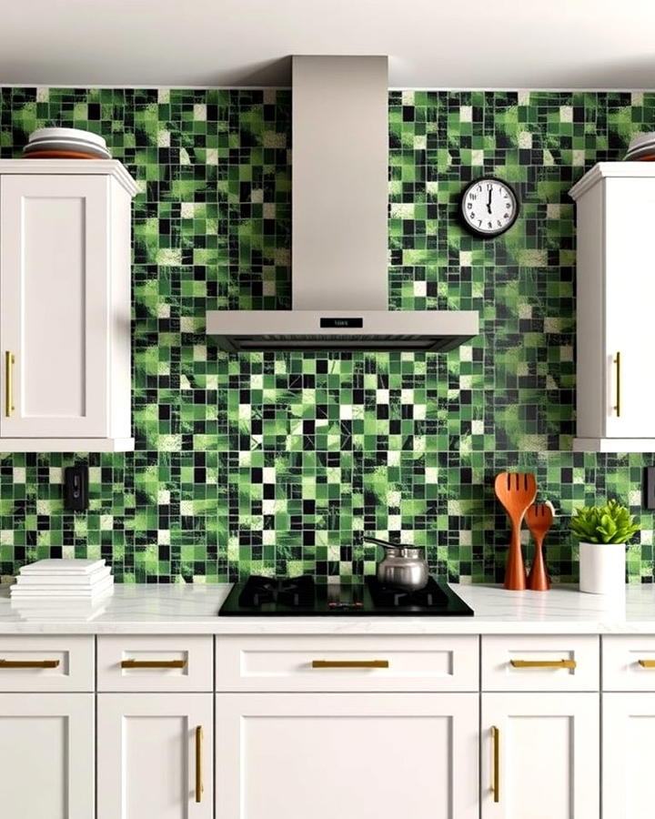 Black and Green Mosaic Tile Backsplash