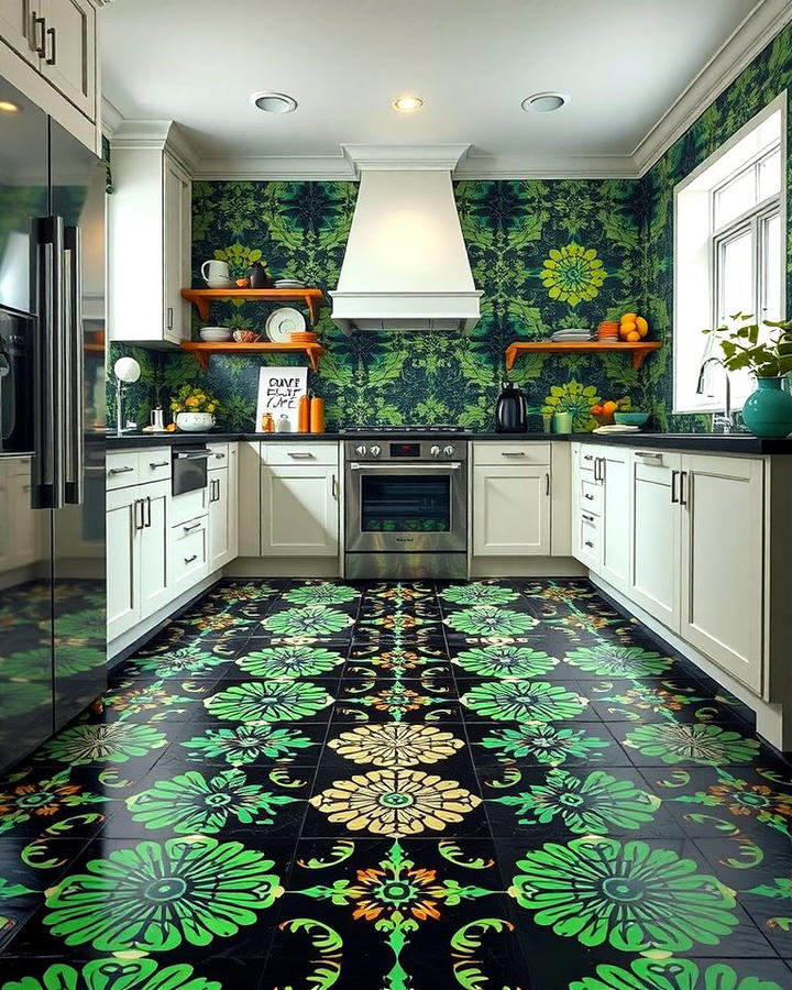 Black and Green Patterned Floor Tiles