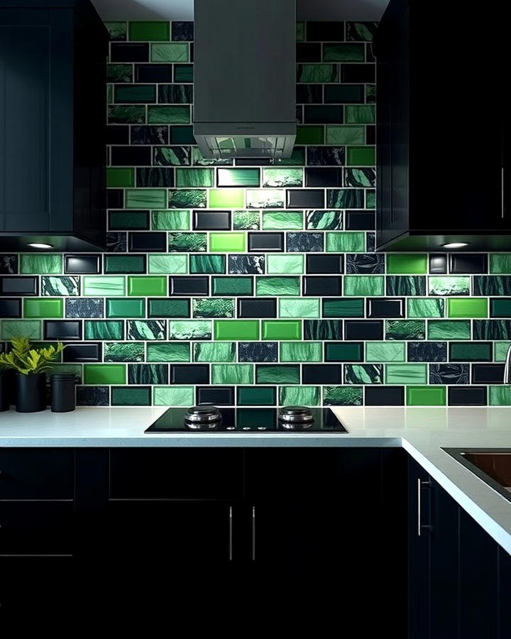 Black and Green Tile Backsplash