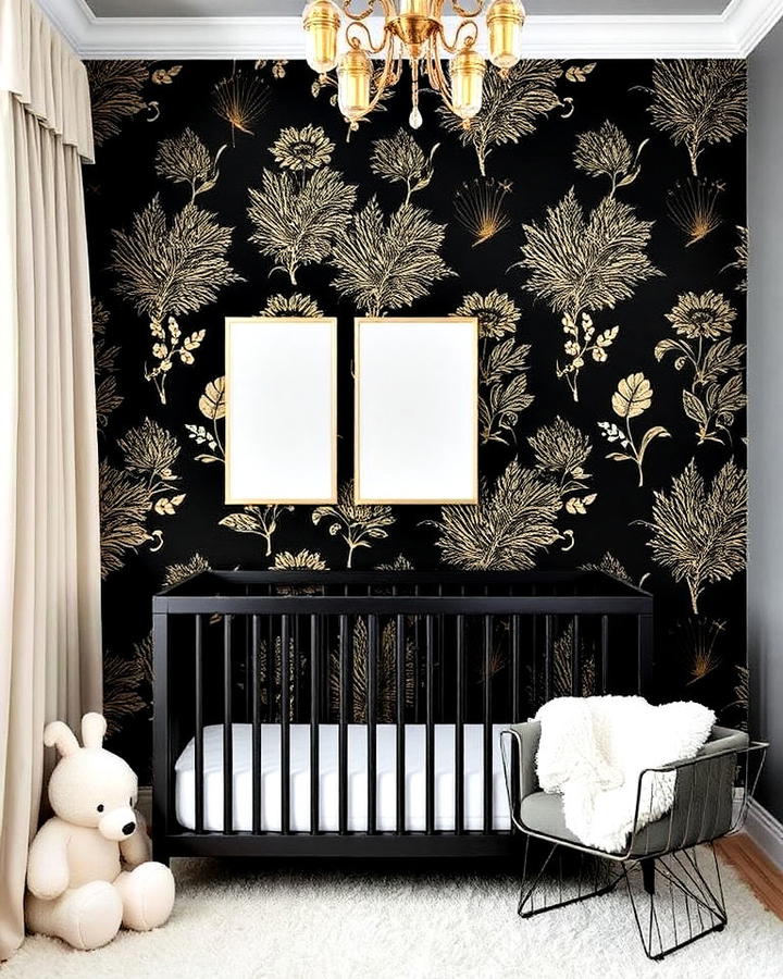 Black and Metallic Wallpaper Nursery