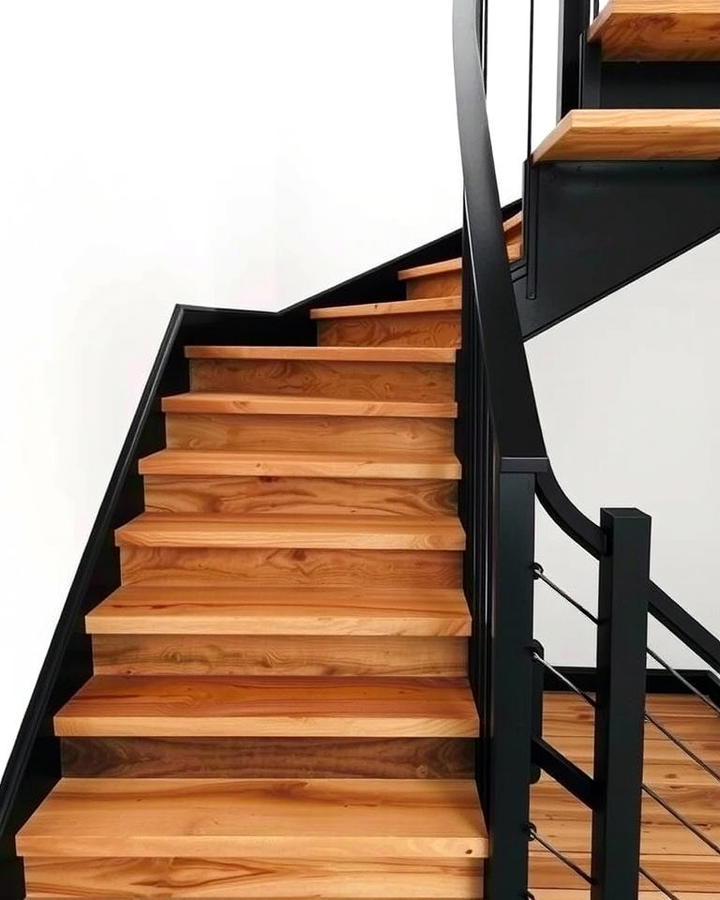 Black and Natural Wood Combination Staircase