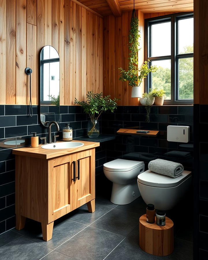 Black and Natural Wood Combination