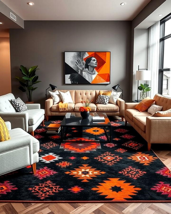 Black and Orange Patterned Rug