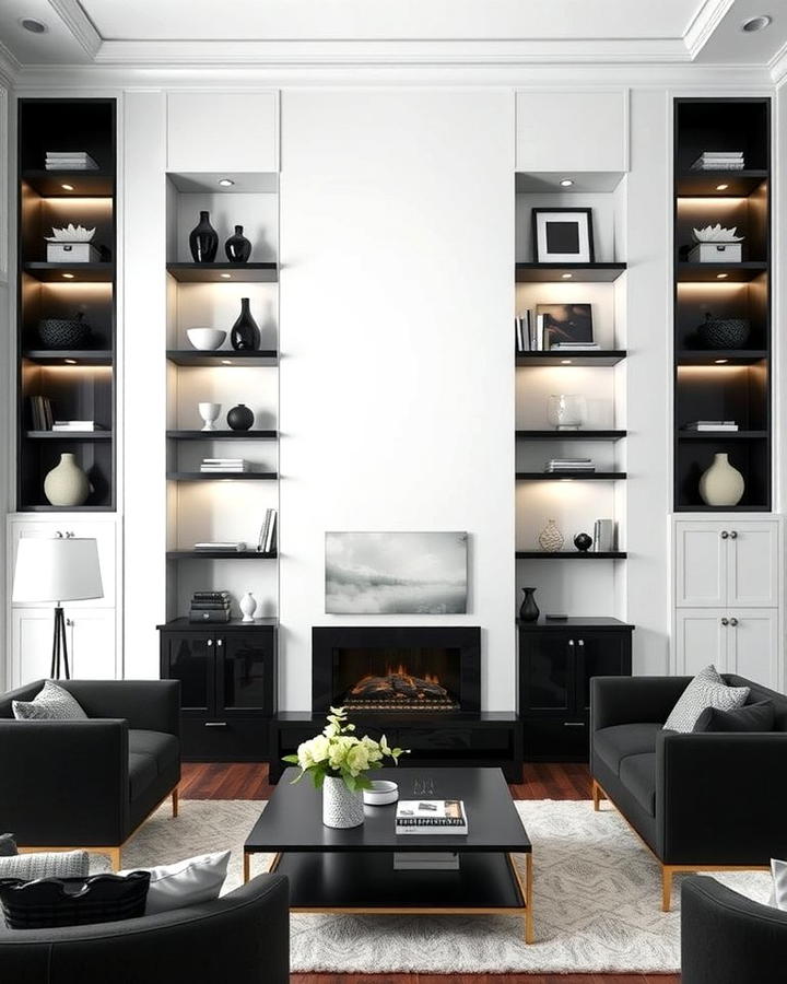 Black and White Built In Shelving