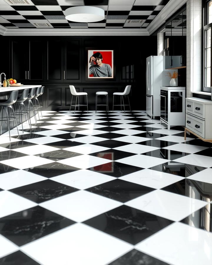 Black and White Checkerboard Epoxy Floors