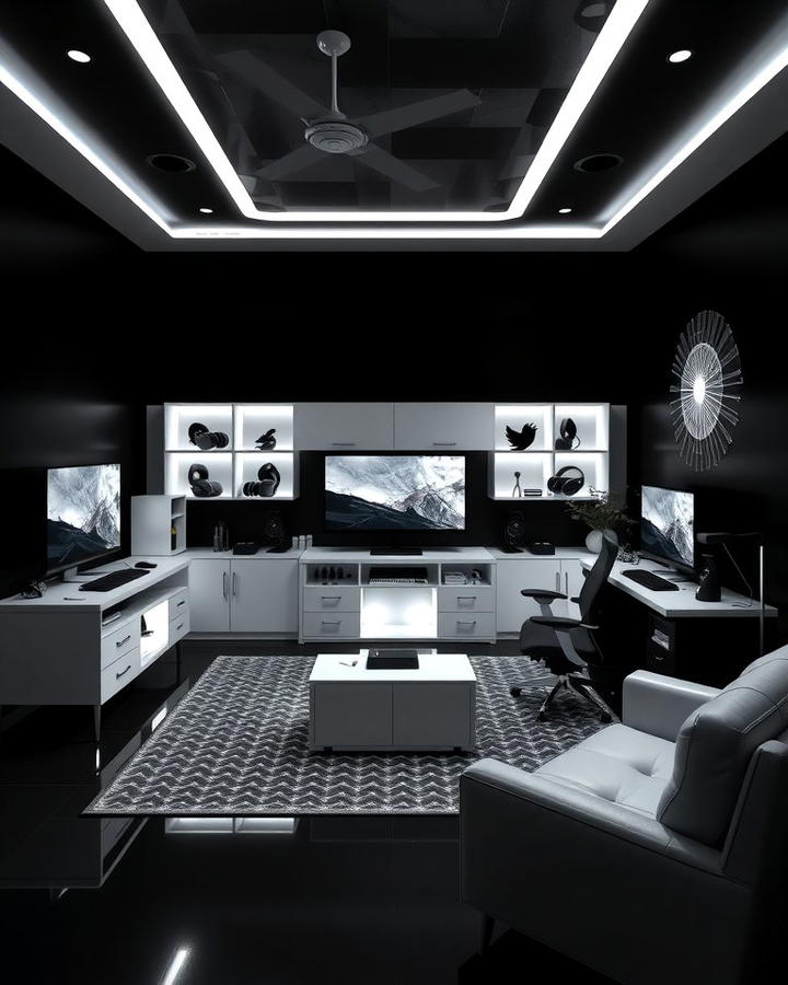 Black and White Monochrome Gaming Room