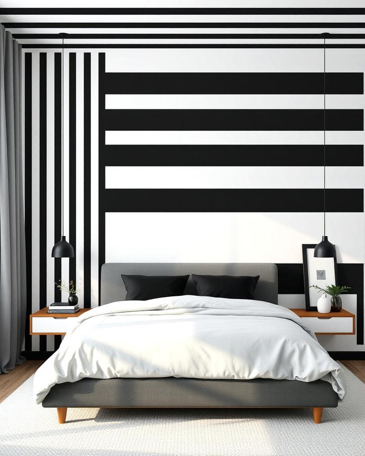 Black and White Striped Accent Wall