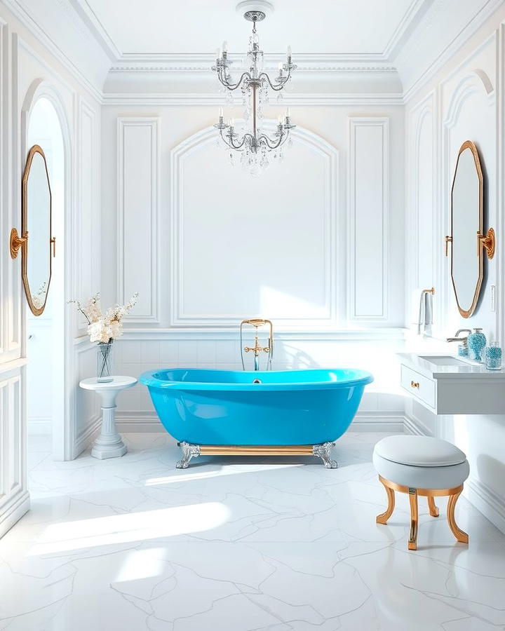 Blue Bathtub with White Surroundings