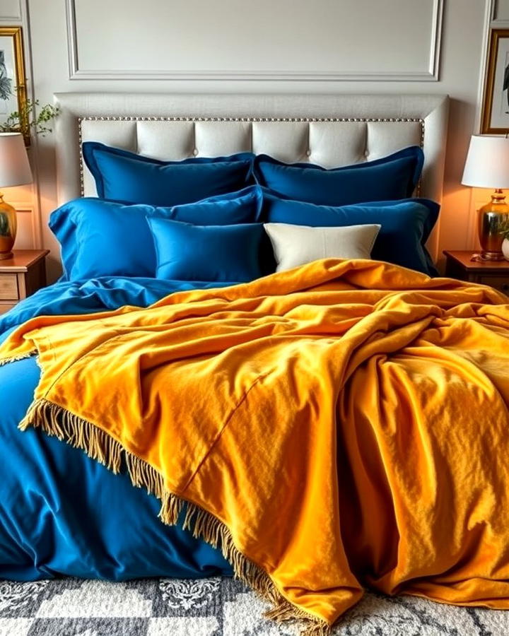 Blue Bedding with Gold Throw Blankets