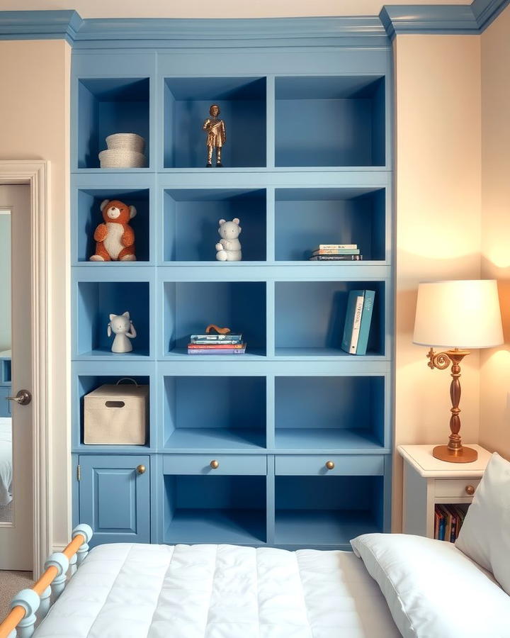 Blue Built In Shelves