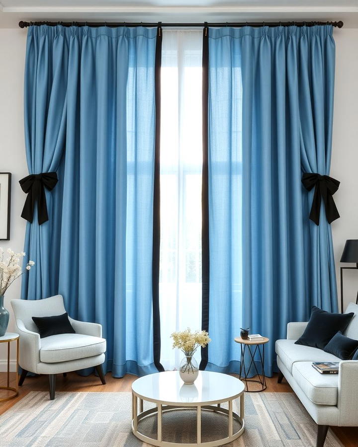 Blue Curtains with Black Tiebacks