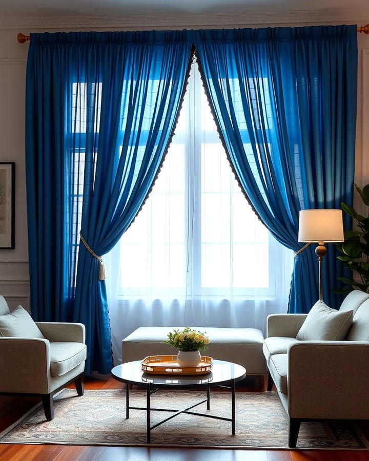 Blue Curtains with Black Trims