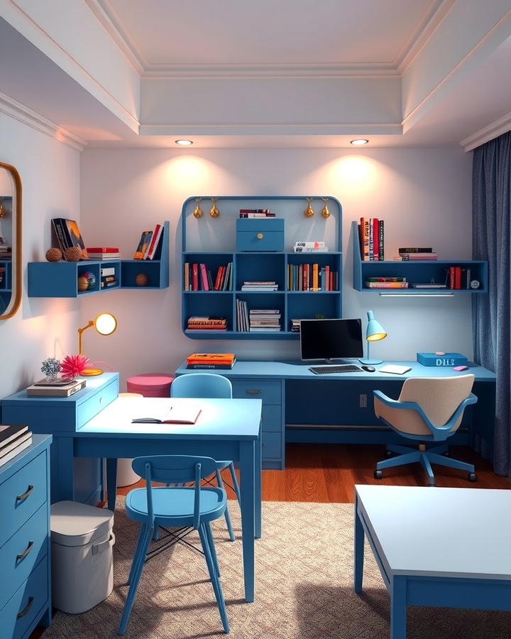 Blue Desk and Workspace