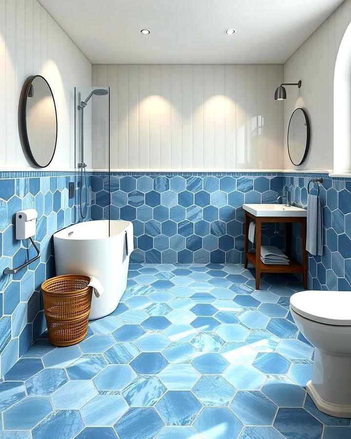 Blue Hexagonal Floor Tiles