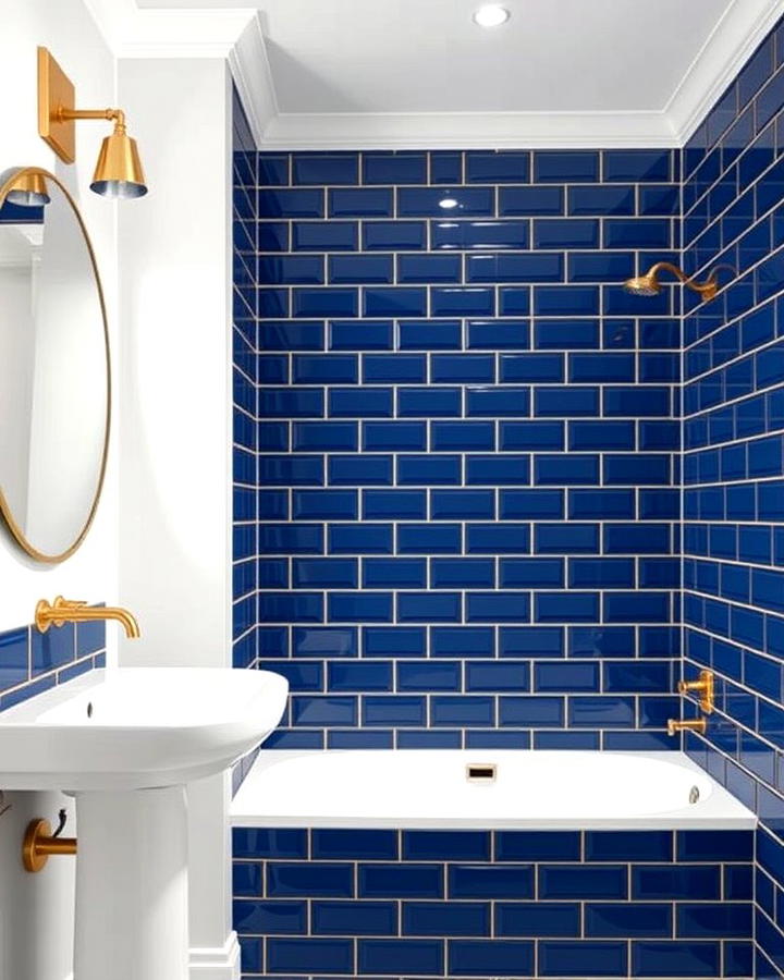 Blue Subway Tiles with Gold Grout