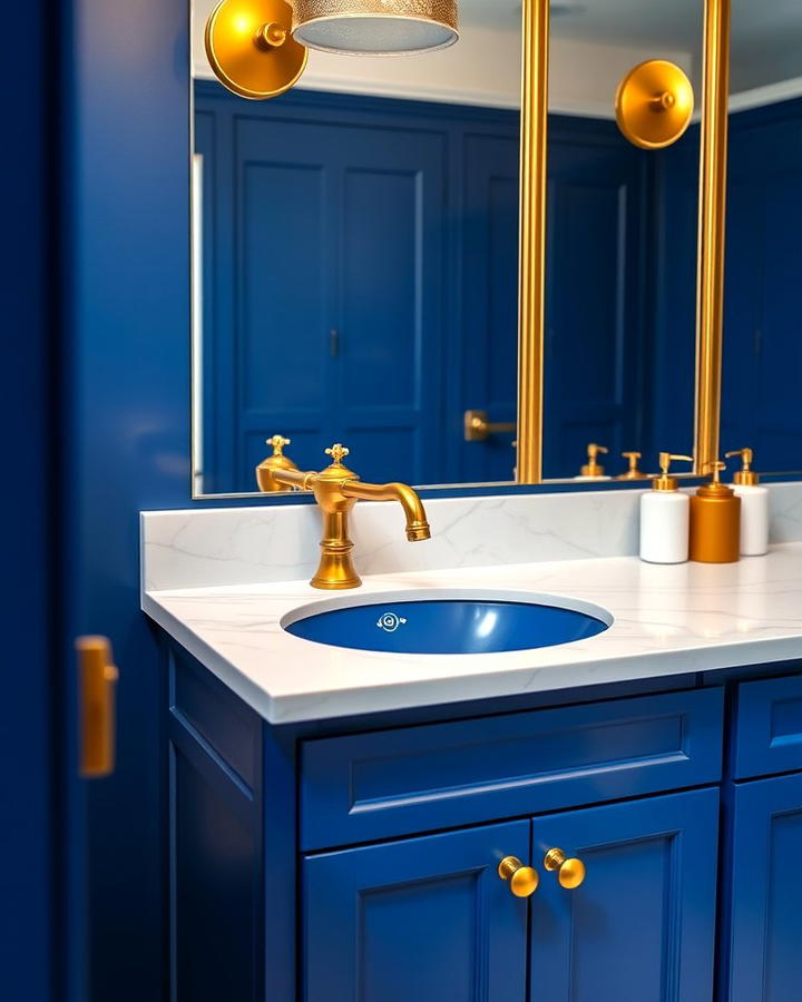 Blue Vanity Sink with Gold Faucet