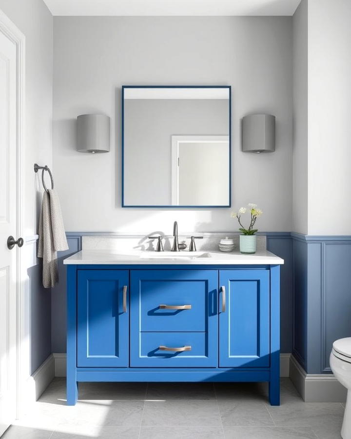 Blue Vanity with Gray Hardware