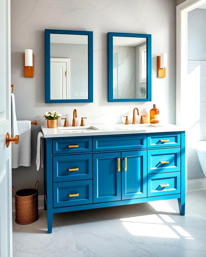 Blue Vanity with White Countertop