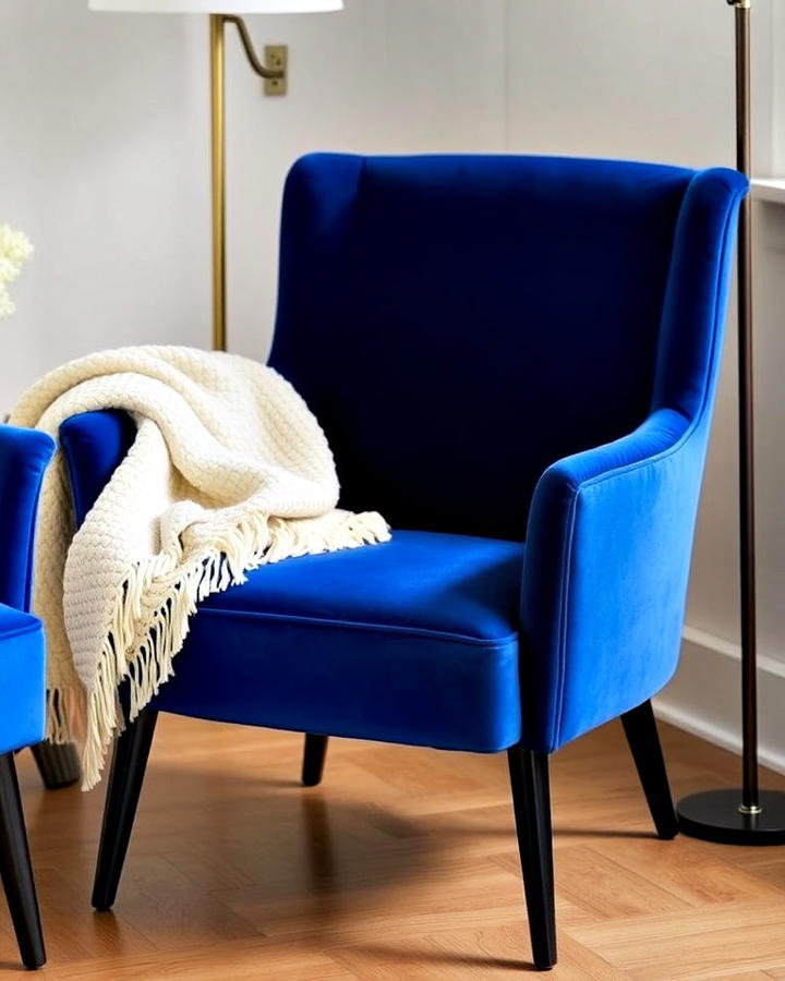 Blue Velvet Armchair With Black Legs