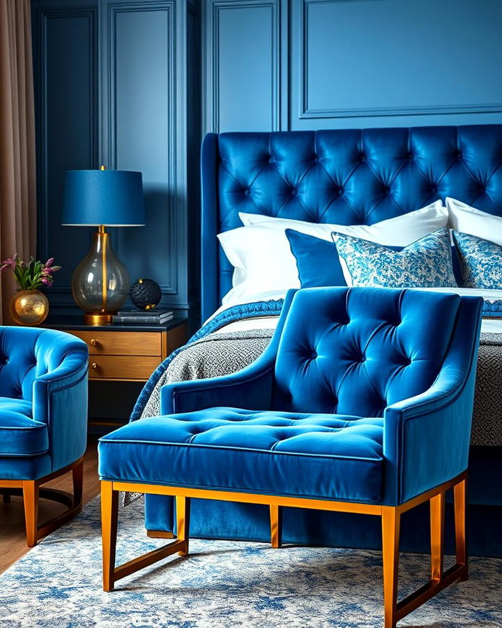 Blue Velvet Upholstered Furniture with Gold Legs