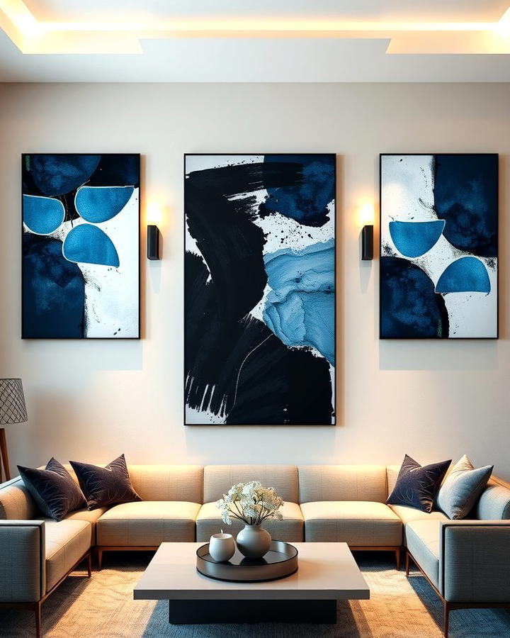 Blue and Black Abstract Wall Art