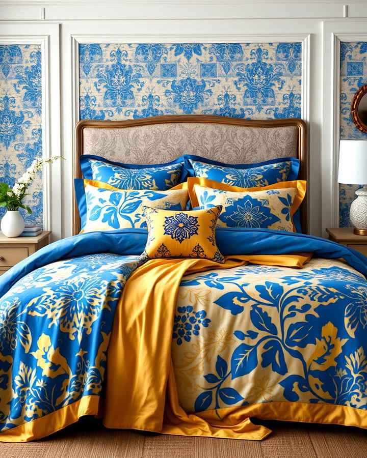 Blue and Gold Printed Bedding Sets