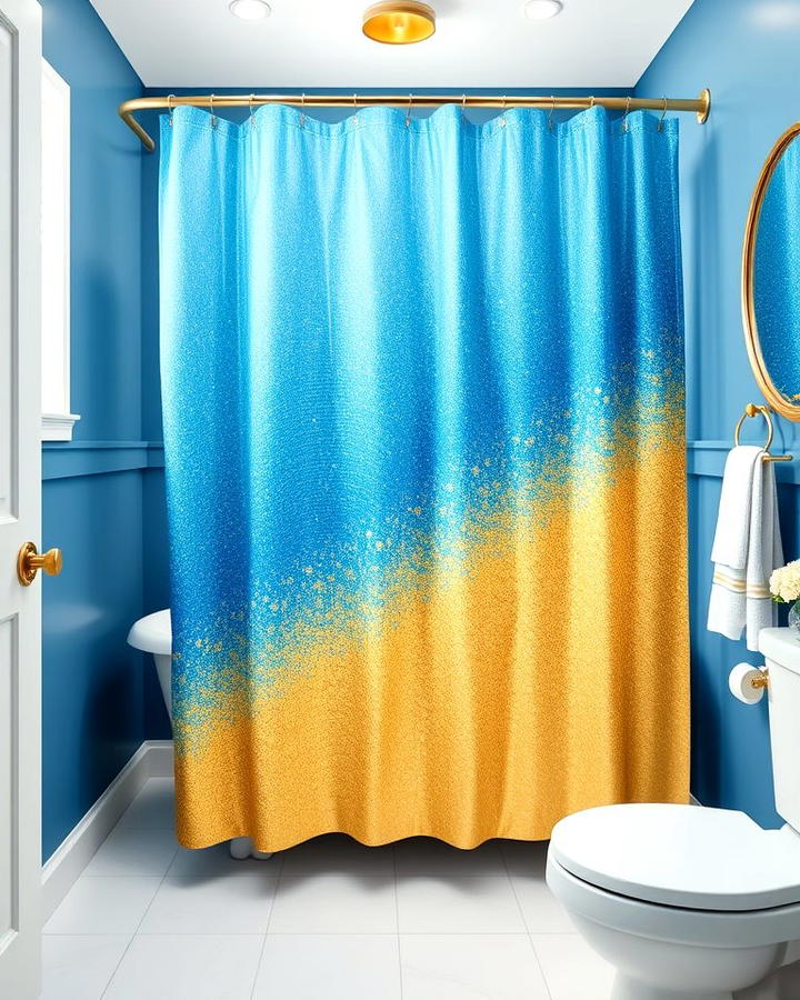 Blue and Gold Shower Curtain