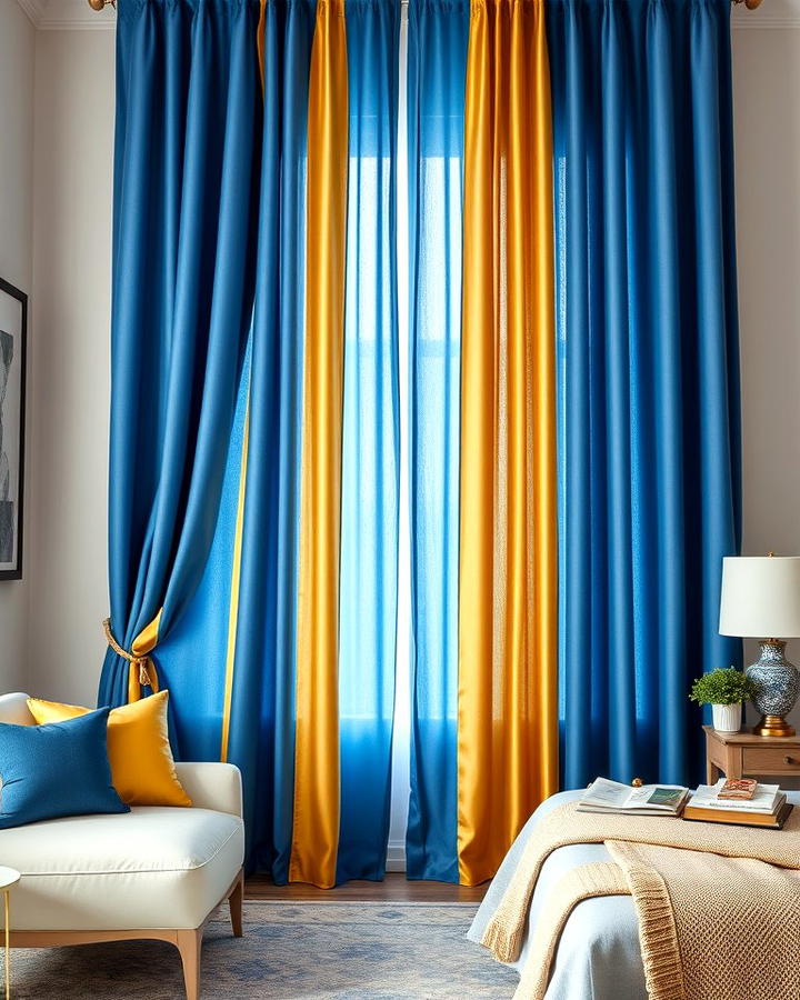 Blue and Gold Striped Curtains