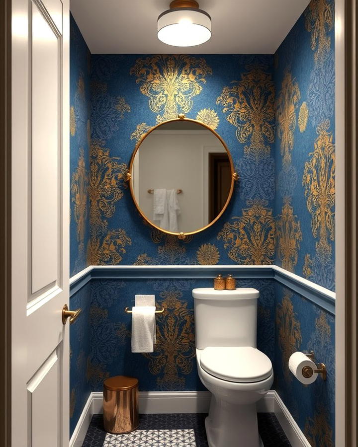 Blue and Gold Wallpaper Accent Wall