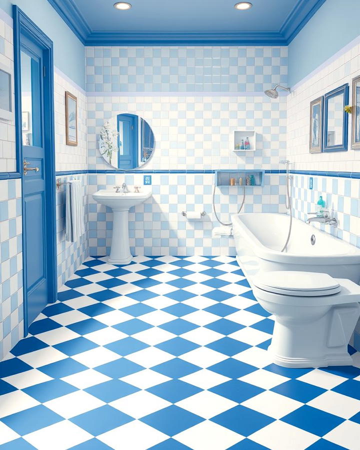 Blue and White Checkerboard Flooring