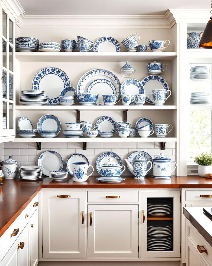 Blue and White Dishware Display