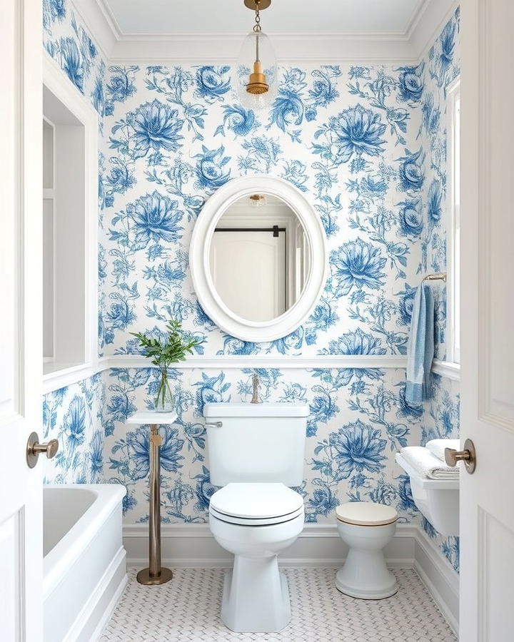 Blue and White Floral Wallpaper