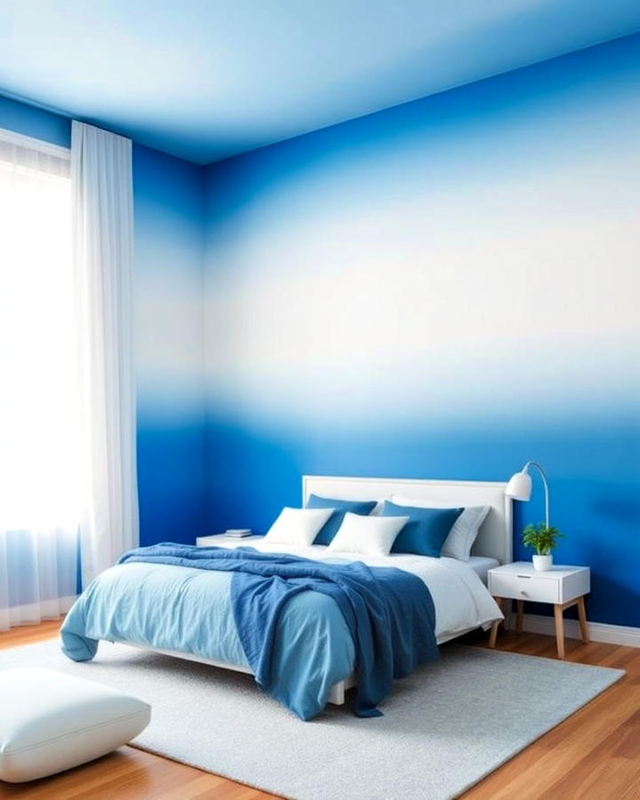 Blue and White Ombre Walls Bedroom