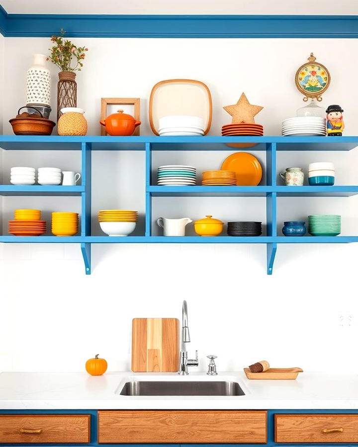 Blue and White Open Shelving