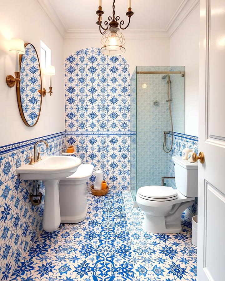 Blue and White Patterned Floor Tiles