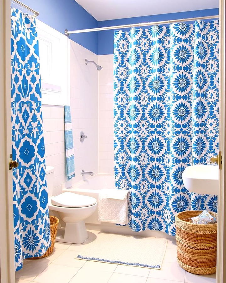 Blue and White Patterned Shower Curtains