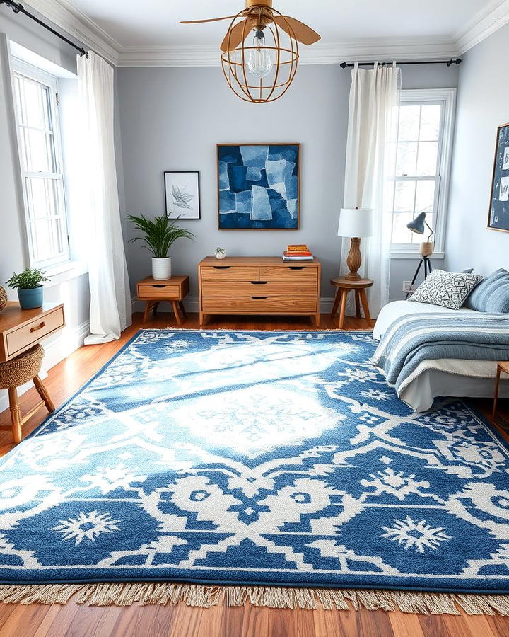 Blue and White Rugs for Grounding the Space