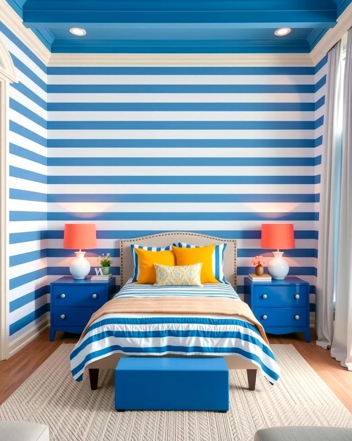 Blue and White Striped Walls