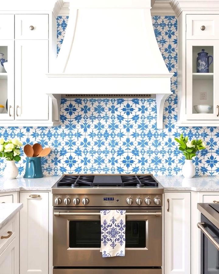 Blue and White Tile Backsplash