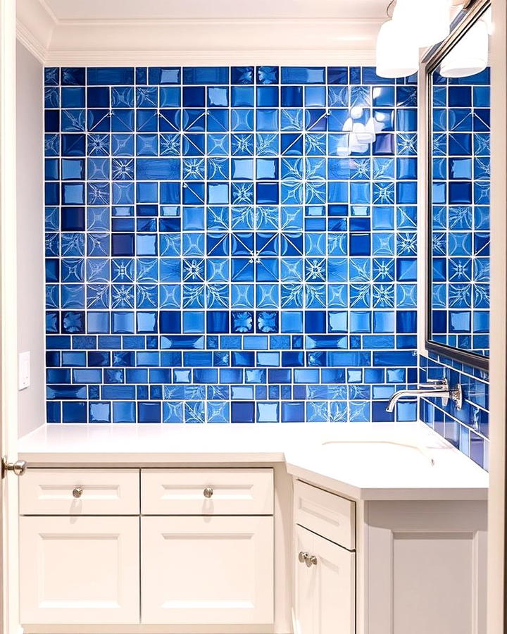 Blue and White Vanity Backsplash