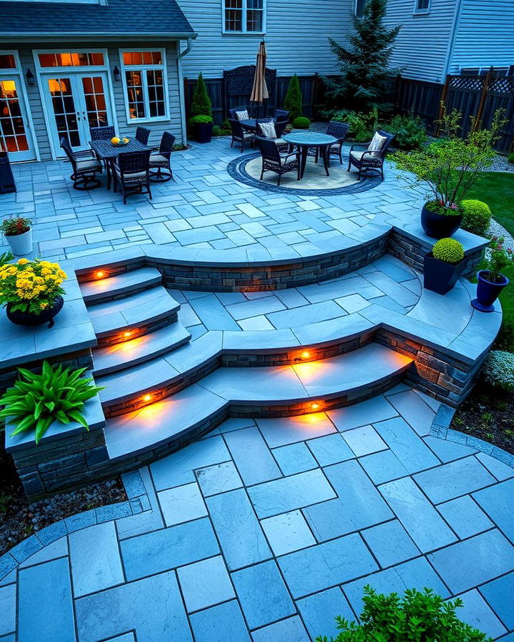 Bluestone Patio with Multi Level Design for Visual Interest